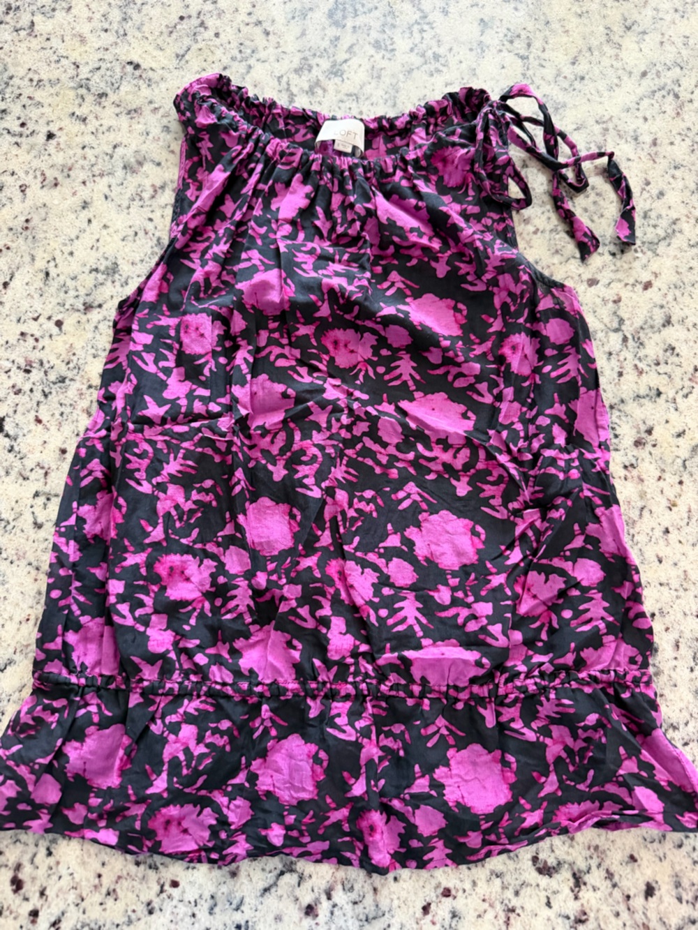 LOFT Black and Fuchsia Floral Strapless Dress